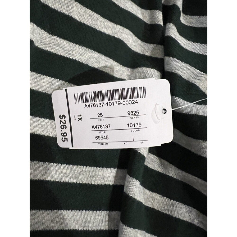 CJ Banks Women Top Shirt Knit Green Gray Stripe Plus Sz 1X Long Sleeve Soft NWT - Picture 4 of 12